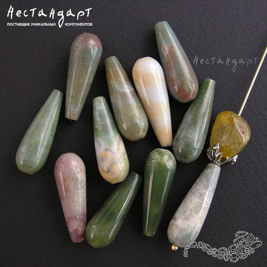 Халцедон моховой натуральный Drop 30х10 мм, изображение 2