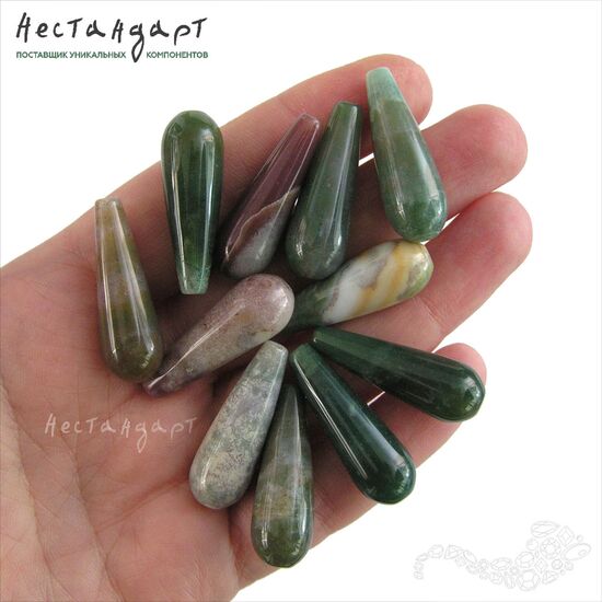 Халцедон моховой натуральный Drop 30х10 мм, изображение 3