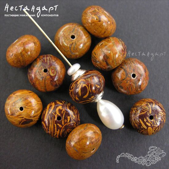 Железистый окаменелый известняк Paleo Jasper 12х8 мм (уп. 5 шт.), изображение 2