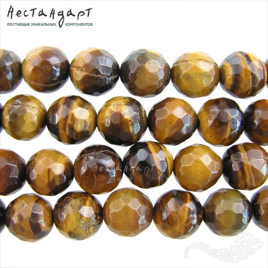Тигровый глаз натуральный с огранкой 12 мм (уп. 4 шт.)