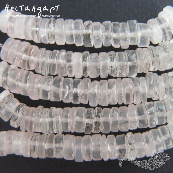 Кварц натуральный розовый рондель 7х2 мм (нить 5 см), изображение 2