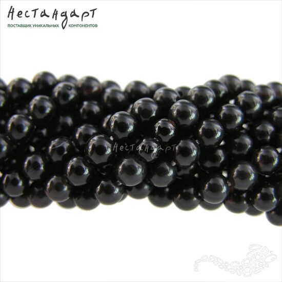 Агат натуральный черный 6-6,5 мм (нить 22 см)