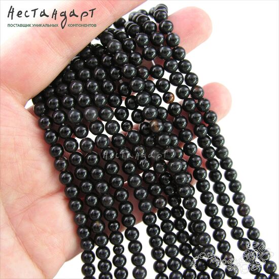 Агат натуральный черный 6-6,5 мм (нить 22 см), изображение 2