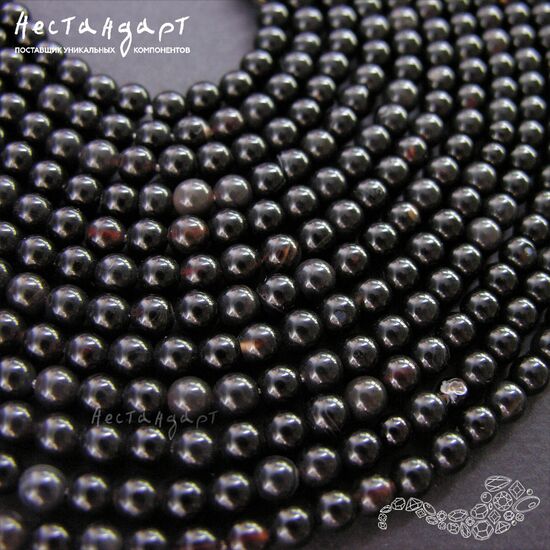 Агат натуральный черный 6-6,5 мм (нить 22 см), изображение 3