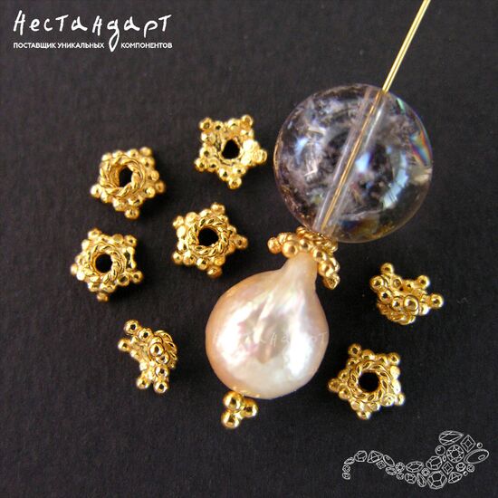 Чашечки для бусин Granules Vermeil Sterling Silver 6х3 мм, изображение 2