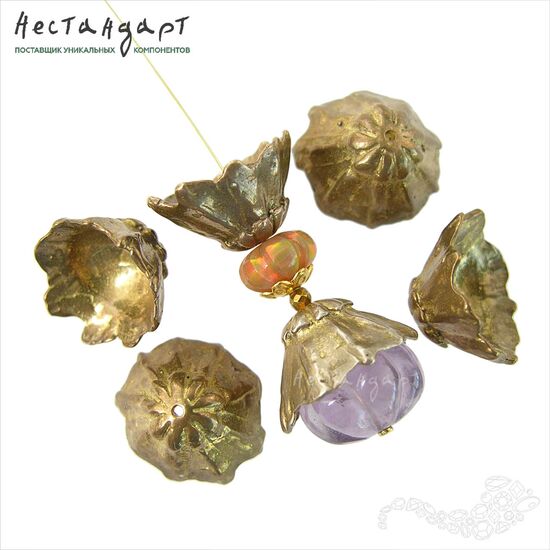 Чашечки для бусин Sweet Pea Flower латунь 15х8 мм