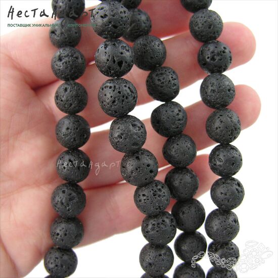 Лавовый камень черный 10 мм (нить 39 см), изображение 2