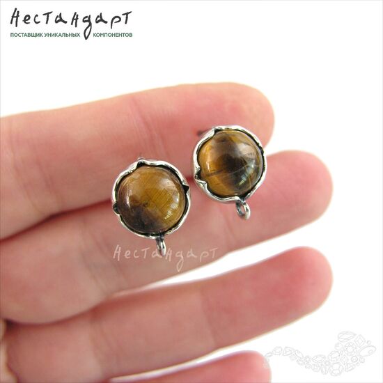 Швензы Solar Silver Plated со вставкой Тигровый Глаз 12 мм (пара), изображение 2
