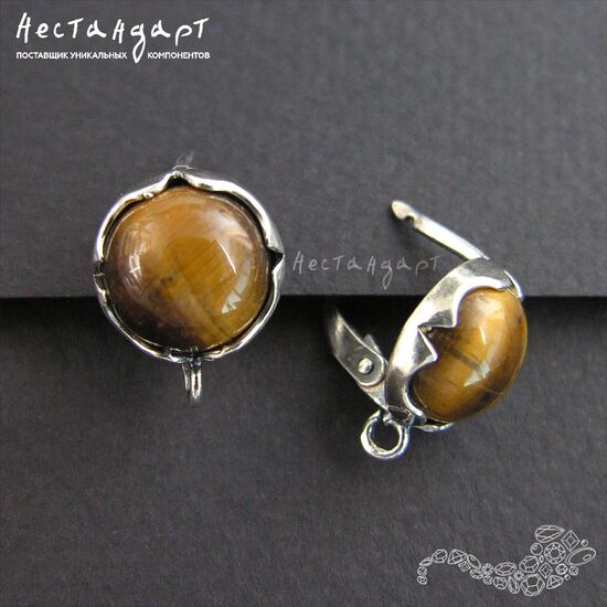 Швензы Solar Silver Plated со вставкой Тигровый Глаз 12 мм (пара), изображение 3