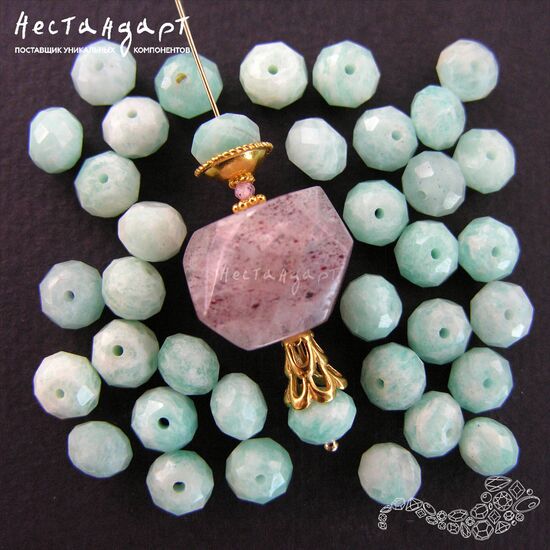 Амазонит натуральный рондель с огранкой 7х5,5 мм (уп. 6 шт.)