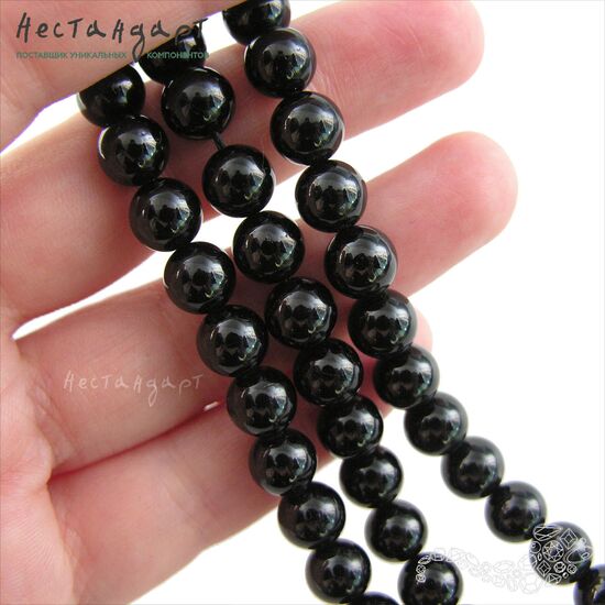 Турмалин натуральный черный гладкий 6,3 мм (нить 20 см), изображение 2