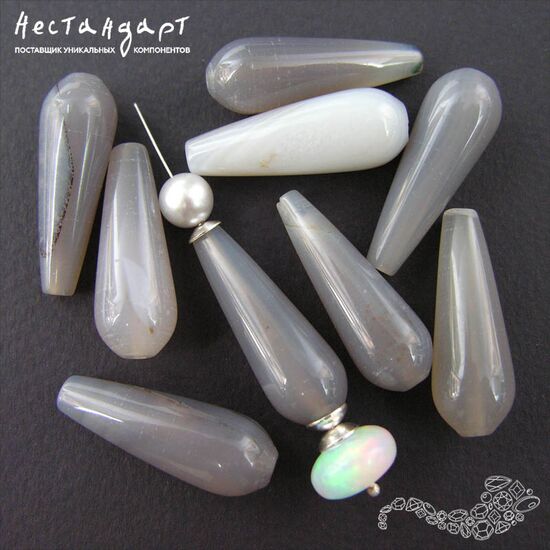 Халцедон натуральный Gray Drop 30х10 мм, изображение 2