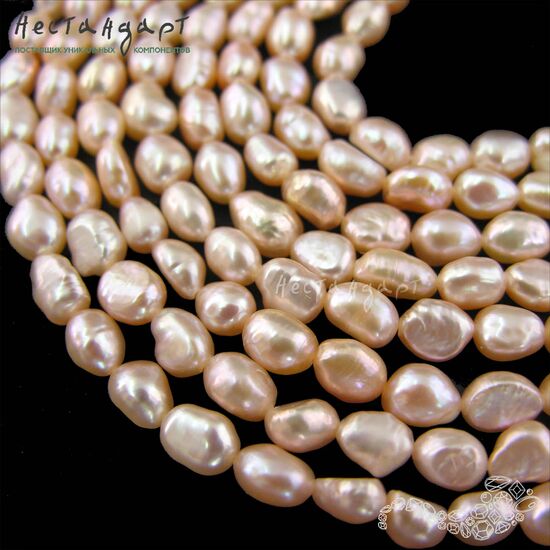 Жемчуг натуральный персиковый Apricot Potatoes 7-8 мм (нить 10 см), изображение 3