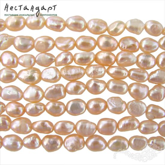Жемчуг натуральный персиковый Apricot Potatoes 7-8 мм (нить 10 см), изображение 4