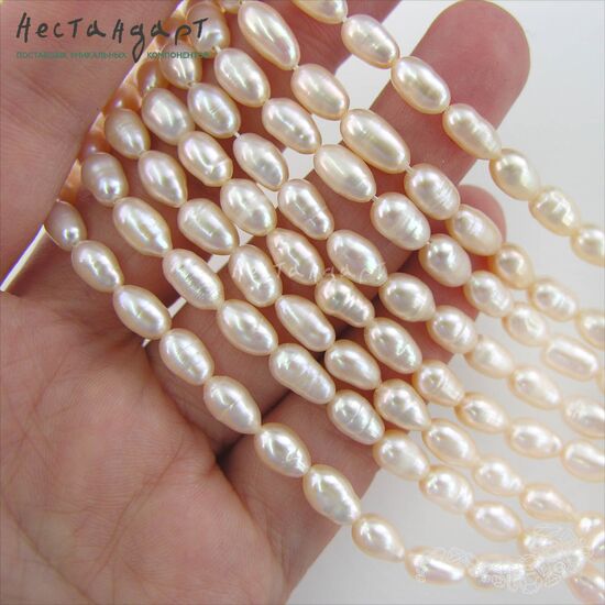 Жемчуг натуральный персиковый Peach Rice 8-9 мм (нить 10 см), изображение 3