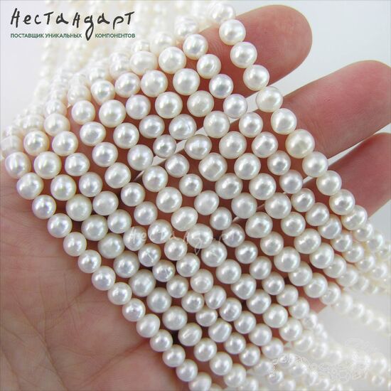 Жемчуг натуральный белый Cream Sphere 5,5-6 мм (нить 36 см), изображение 2