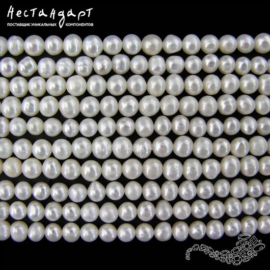 Жемчуг натуральный белый Cream Sphere 5,5-6 мм (нить 36 см), изображение 4