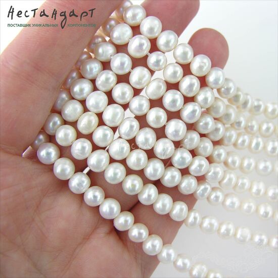 Жемчуг натуральный White Potato 6-7 мм (нить 10 см), изображение 2