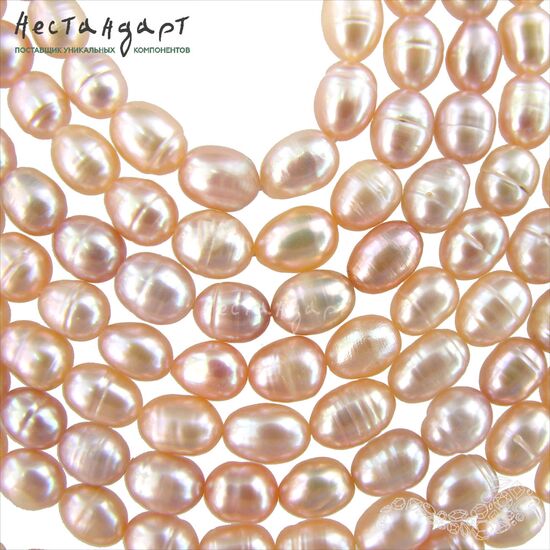 Жемчуг натуральный розовый Baroque Oval 7-9 мм (нить 10 см)