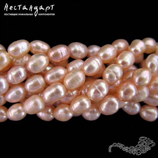 Жемчуг натуральный розовый Baroque Oval 7-9 мм (нить 10 см), изображение 2