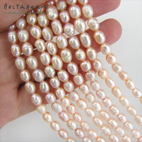 Жемчуг натуральный розовый Baroque Oval 7-9 мм (нить 10 см), изображение 3