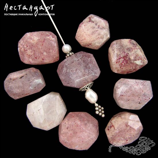 Кварц розовый натуральный с гематитом Geometric Form 17-19х12-14 мм, изображение 3