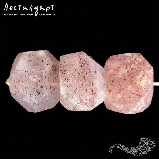 Кварц розовый натуральный с гематитом Geometric Form 17-19х12-14 мм, изображение 5