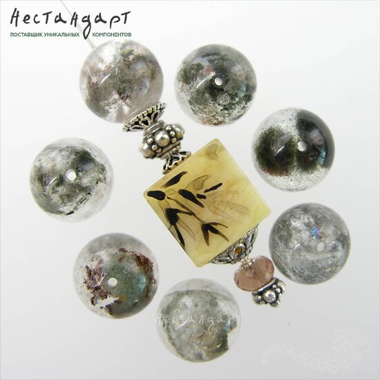 Кварц натуральный с хлоритом гладкий 12 мм (уп. 6 шт.)