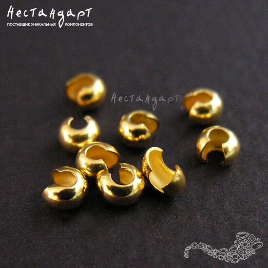 Маскировочные (Обжимные) бусины Vermeil Sterling Silver 3 мм, изображение 2