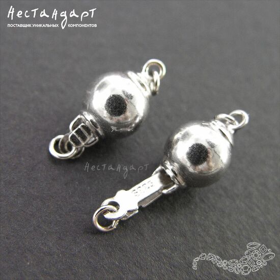 Замок с фиксатором и кольцами Ball Sterling Silver 16х8 мм, изображение 2