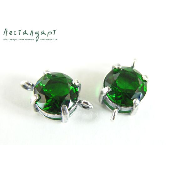 Коннектор со вставкой Emerald Crystal Silver Plated 14х8х6 мм