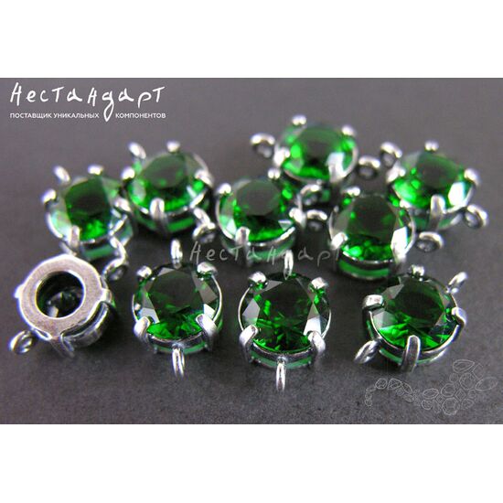 Коннектор со вставкой Emerald Crystal Silver Plated 14х8х6 мм, изображение 2