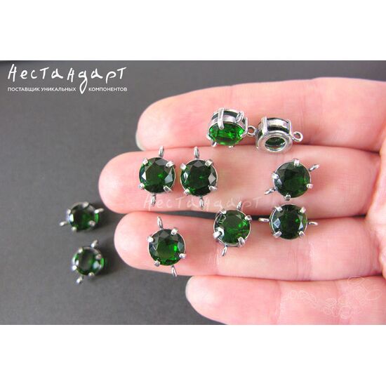 Коннектор со вставкой Emerald Crystal Silver Plated 14х8х6 мм, изображение 3