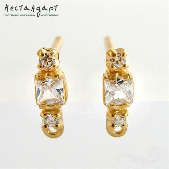 Швензы-пусеты Princess Vermeil Sterling Silver 10х3 мм (пара), изображение 3