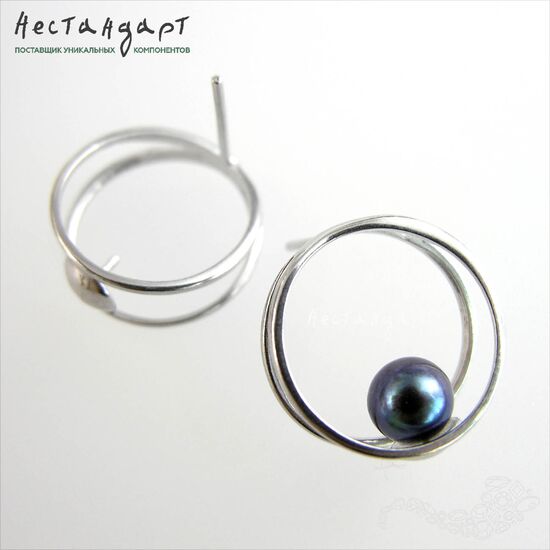 Швензы-пусеты Du Soleil Sterling Silver Rhodium Plated 19х8 мм (пара)