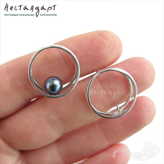 Швензы-пусеты Du Soleil Sterling Silver Rhodium Plated 19х8 мм (пара), изображение 2