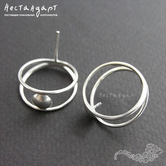 Швензы-пусеты Du Soleil Sterling Silver Rhodium Plated 19х8 мм (пара), изображение 5