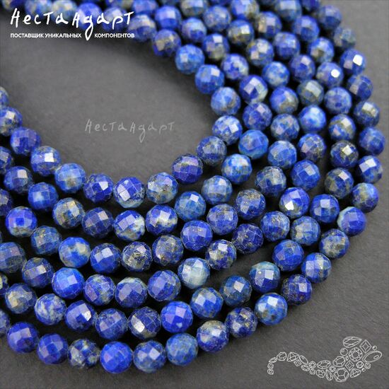 Лазурит натуральный с ювелирной огранкой 4,5 мм (нить 9 см), изображение 3