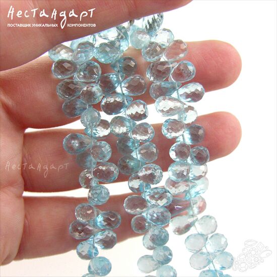 Топаз натуральный голубой Briolette Drop с ювелирной огранкой 7-9 мм, изображение 3