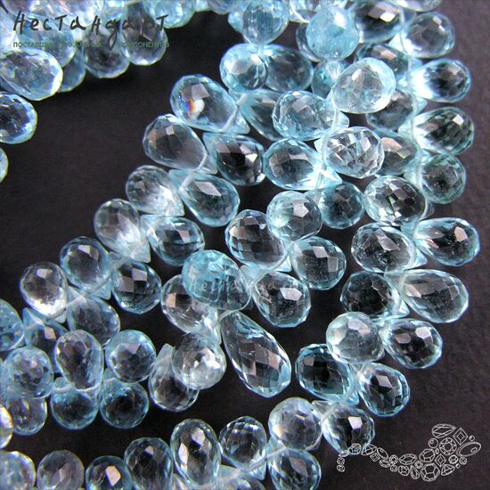 Топаз натуральный голубой Briolette Drop с ювелирной огранкой 7-9 мм, изображение 4