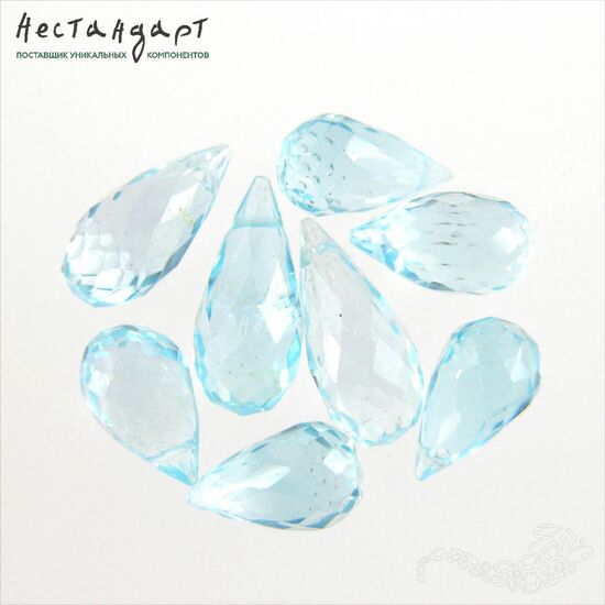 Топаз натуральный голубой Briolette Drop с ювелирной огранкой 7-9 мм, изображение 5