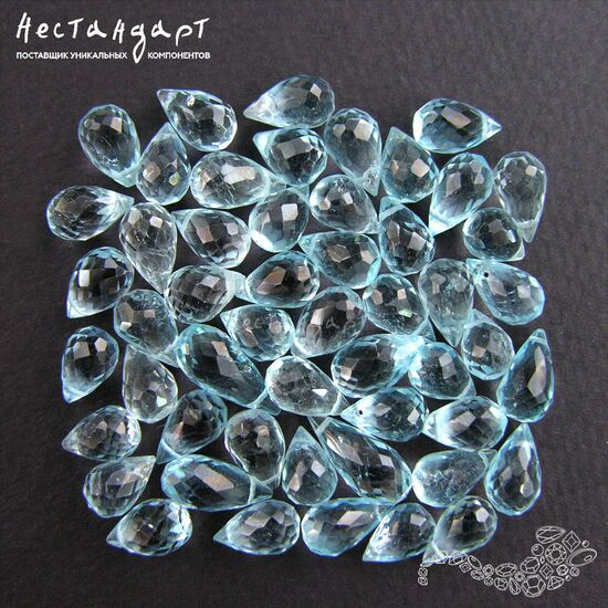 Топаз натуральный голубой Briolette Drop с ювелирной огранкой 7-9 мм, изображение 6