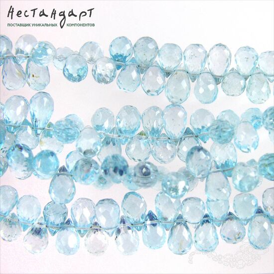 Топаз натуральный голубой Briolette Drop с ювелирной огранкой 7-9 мм, изображение 7