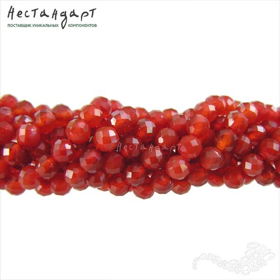 Сердолик натуральный с ювелирной огранкой 4 мм (нить 10 см)