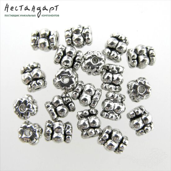 Бусина Granule Silver 6х4 мм (уп. 6 шт.)