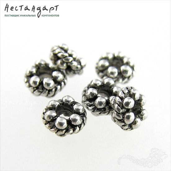 Бусина Silver Spacer Granule 6х3,5 мм (уп. 10 шт.)