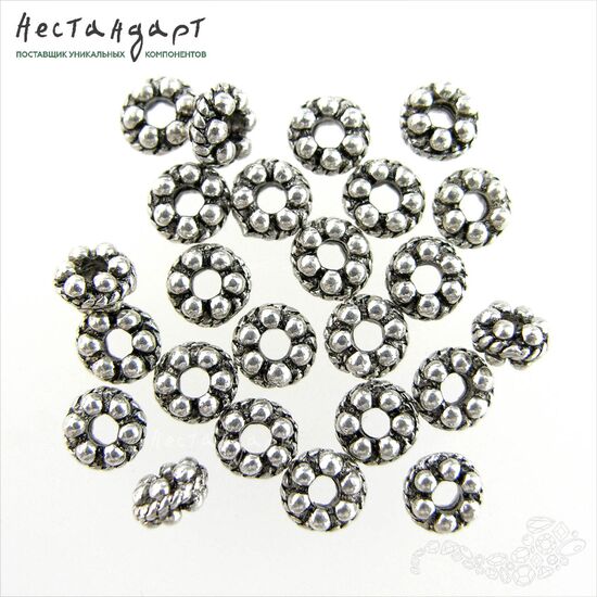 Бусина Silver Spacer Granule 6х3,5 мм (уп. 10 шт.), изображение 4
