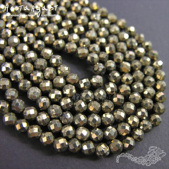 Пирит натуральный с ювелирной огранкой 4,5 мм (нить 10 см), изображение 3