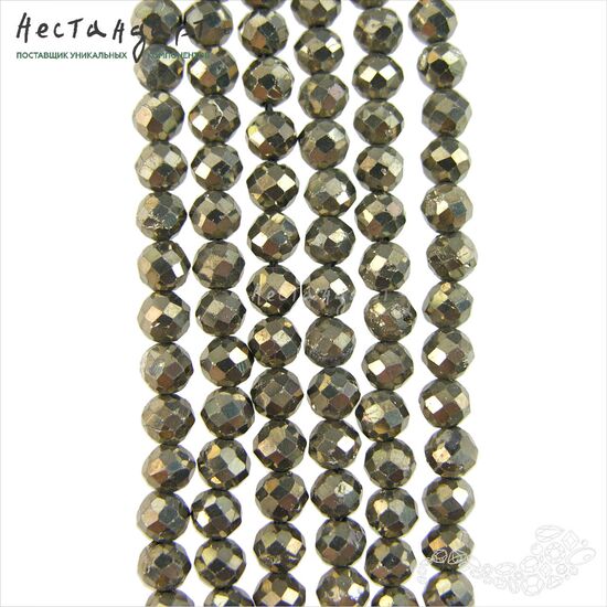 Пирит натуральный с ювелирной огранкой 4,5 мм (нить 10 см), изображение 4