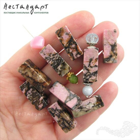 Родонит Орлец натуральный Rectangle 20,5х8,5 мм, изображение 2